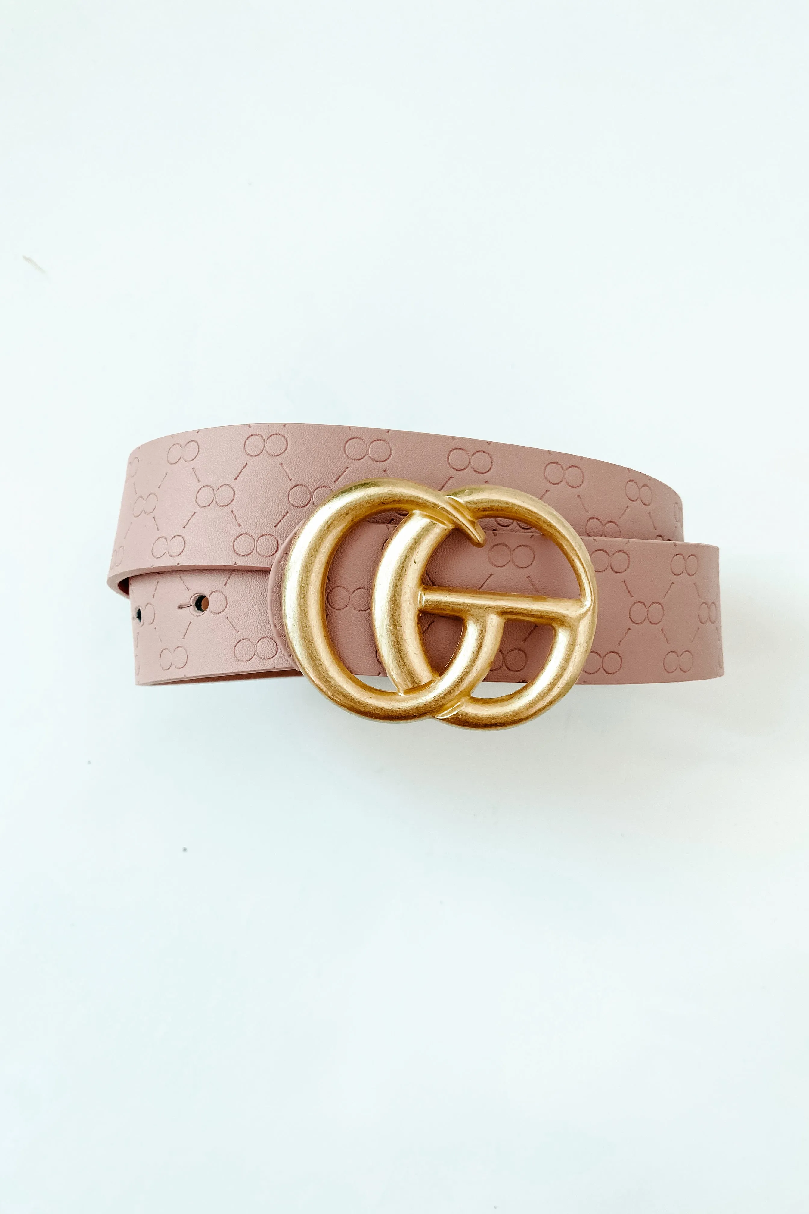 Timeless Trends Infinity Pressed Faux Leather Belt (Blush)