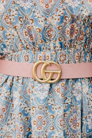 Timeless Trends Infinity Pressed Faux Leather Belt (Blush)