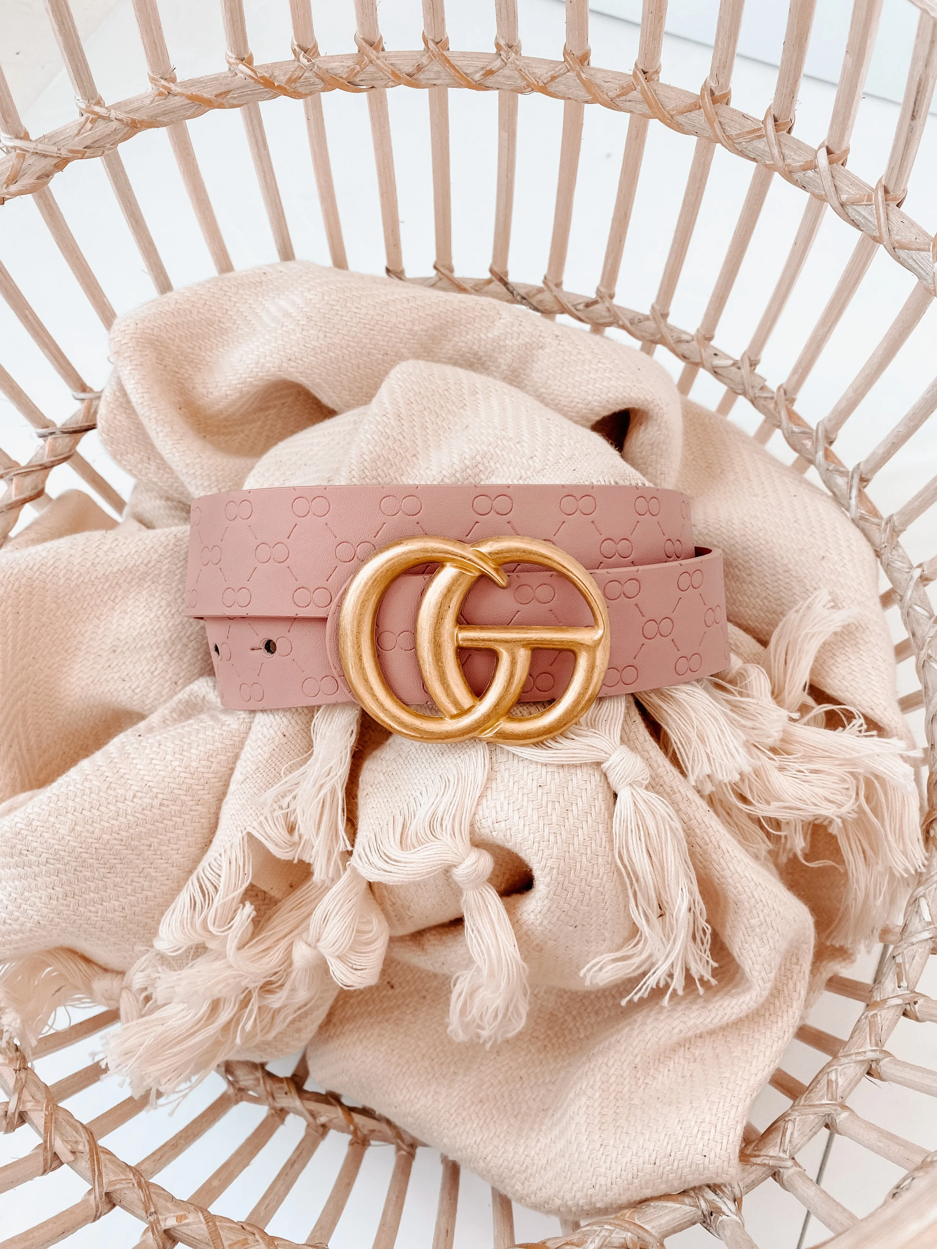 Timeless Trends Infinity Pressed Faux Leather Belt (Blush)