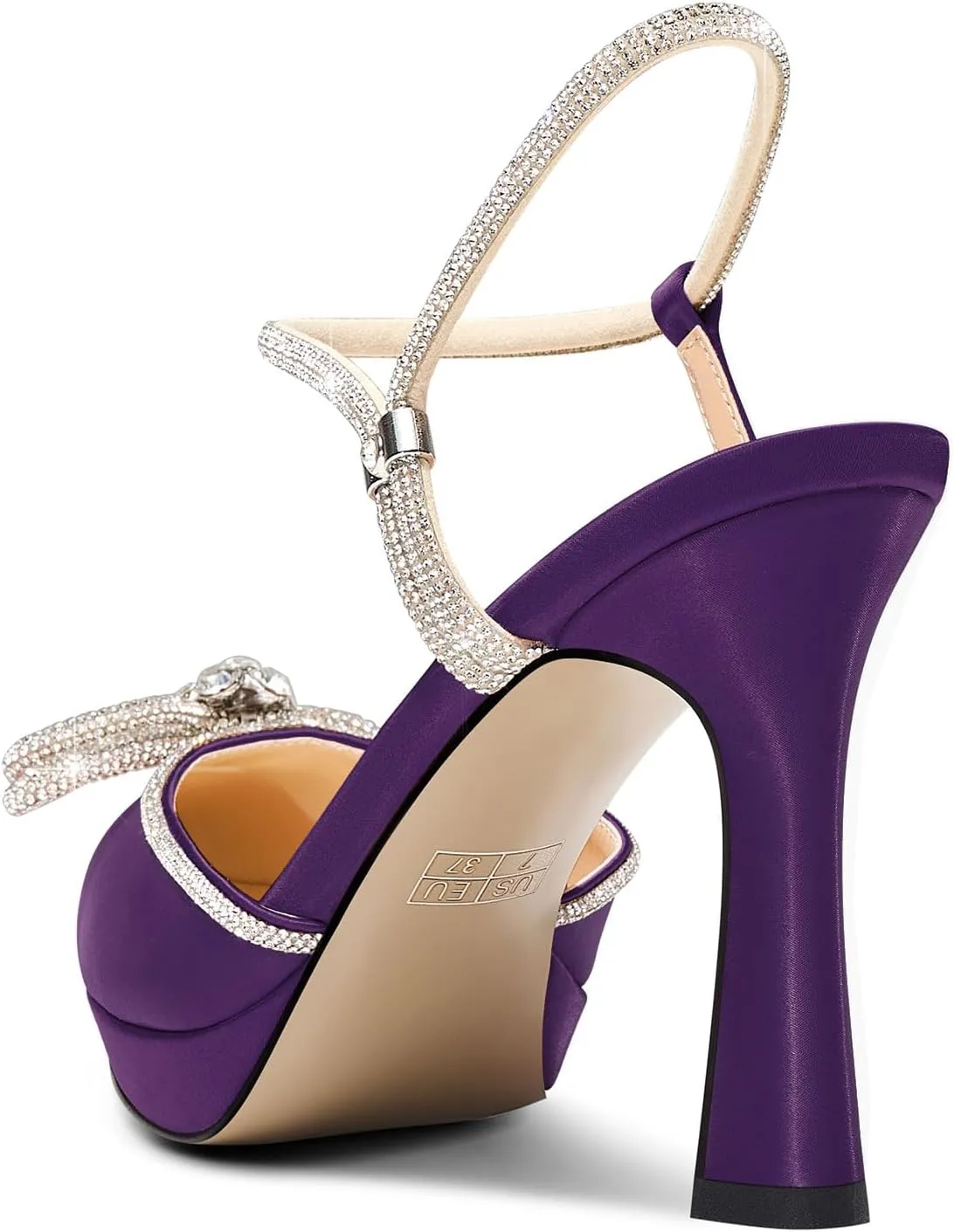 TNYNFBEB Womens Stiletto High Platform Heel Pointed Toe Pumps Ankle Strap Slingback Rhinestone Crystal Bow-Knot Prom Glitter 3.9 Inches Heels