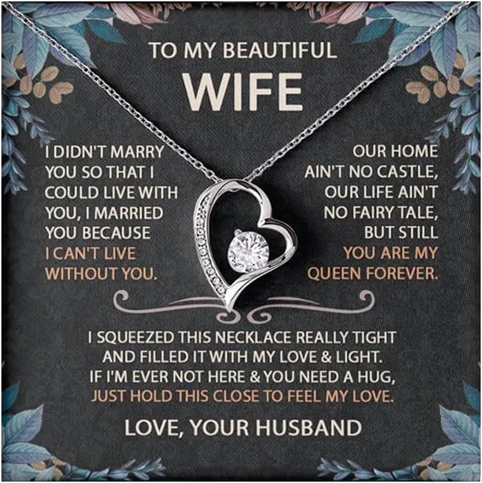 To My Beautiful Wife Necklace With Message Card, Anniversary Birthday Gift for Wife, Wife Gift From Husband, Sentimental Gift for for Wife on Valentine Gifts To Wife from Husband Forever vs8