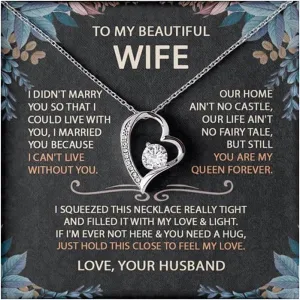 To My Beautiful Wife Necklace With Message Card, Anniversary Birthday Gift for Wife, Wife Gift From Husband, Sentimental Gift for for Wife on Valentine Gifts To Wife from Husband Forever vs8
