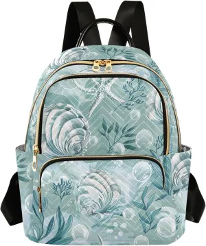 Travel Backpack Purse for Women Fashion Anti-theft Work Casual Seashells Algae Bubbles Daypack Shoulder Bag Medium Size