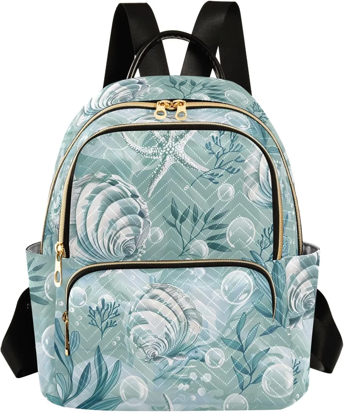 Travel Backpack Purse for Women Fashion Anti-theft Work Casual Seashells Algae Bubbles Daypack Shoulder Bag Medium Size