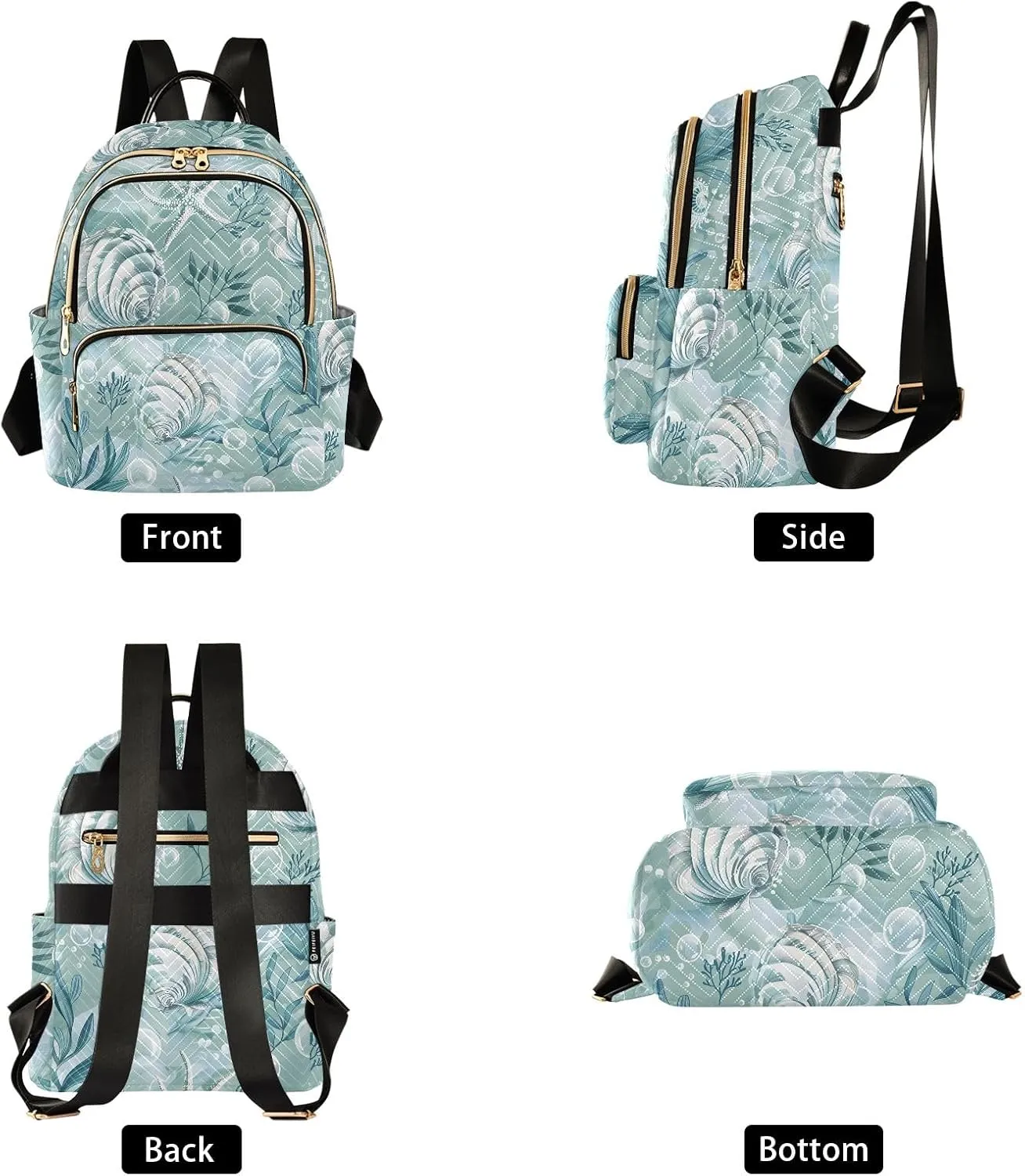 Travel Backpack Purse for Women Fashion Anti-theft Work Casual Seashells Algae Bubbles Daypack Shoulder Bag Medium Size