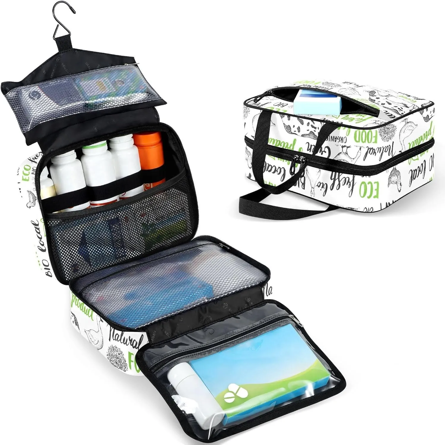 Travel Toiletry Bag for Woman/Men,Farm Animal Cow Pig Duck Farmhouse Hanging Organizer Bag with Pockets Portable Folding Travel Case Bags for Makeup Cosmetic Toiletries Storage Traveling-M
