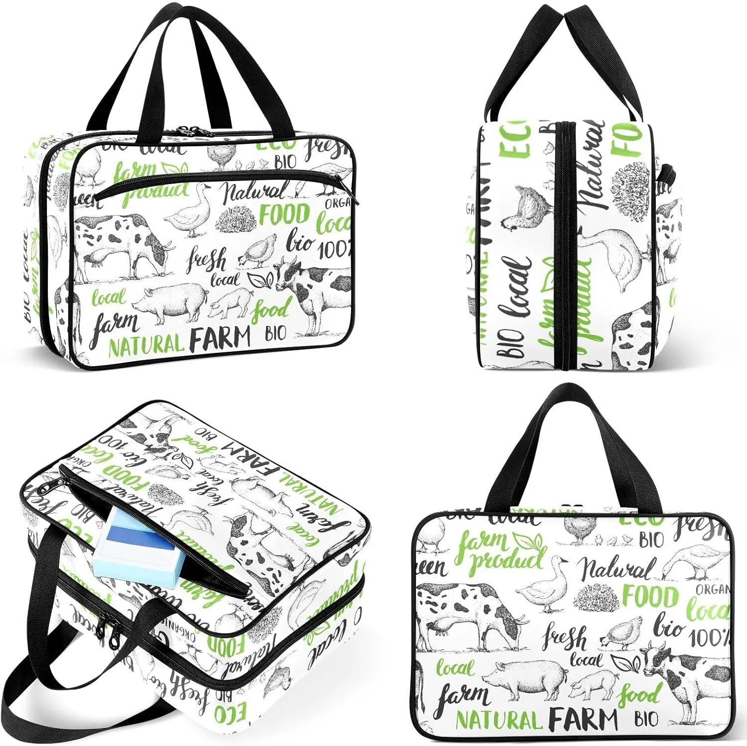Travel Toiletry Bag for Woman/Men,Farm Animal Cow Pig Duck Farmhouse Hanging Organizer Bag with Pockets Portable Folding Travel Case Bags for Makeup Cosmetic Toiletries Storage Traveling-M
