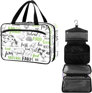 Travel Toiletry Bag for Woman/Men,Farm Animal Cow Pig Duck Farmhouse Hanging Organizer Bag with Pockets Portable Folding Travel Case Bags for Makeup Cosmetic Toiletries Storage Traveling-M