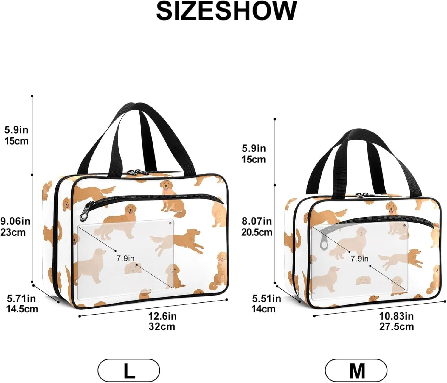 Travel Toiletry Bag for Woman/Men,Golden Retriever Cute Dog Puppy Dogs Hanging Organizer Bag with Pockets Portable Folding Travel Case Bags for Makeup Cosmetic Toiletries Storage Traveling-L