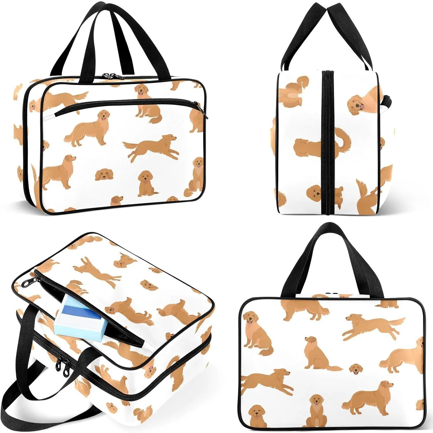 Travel Toiletry Bag for Woman/Men,Golden Retriever Cute Dog Puppy Dogs Hanging Organizer Bag with Pockets Portable Folding Travel Case Bags for Makeup Cosmetic Toiletries Storage Traveling-L