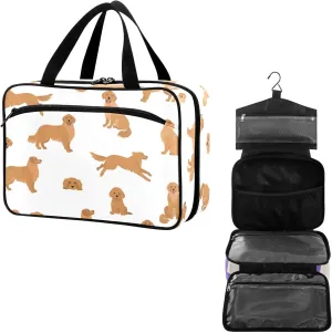 Travel Toiletry Bag for Woman/Men,Golden Retriever Cute Dog Puppy Dogs Hanging Organizer Bag with Pockets Portable Folding Travel Case Bags for Makeup Cosmetic Toiletries Storage Traveling-L