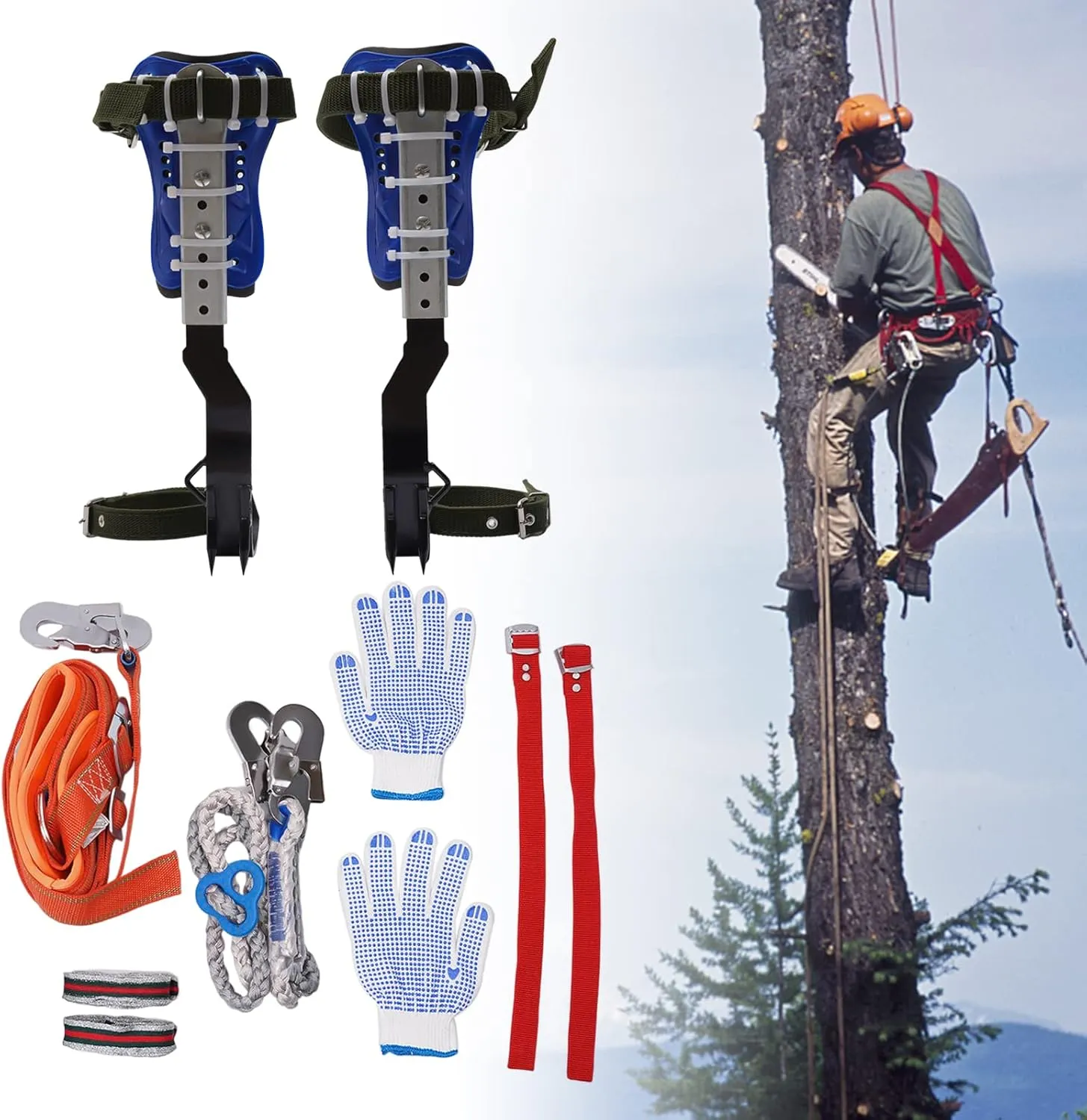 Tree Climbing Spikes Set, Tree Climbing Gear with Adjustable Climbing Belt and Rope, Tree Climbing Spikes for Tree Work, Tree Climbing Spike Set Tool for Fruit Picking Outdoor Activities