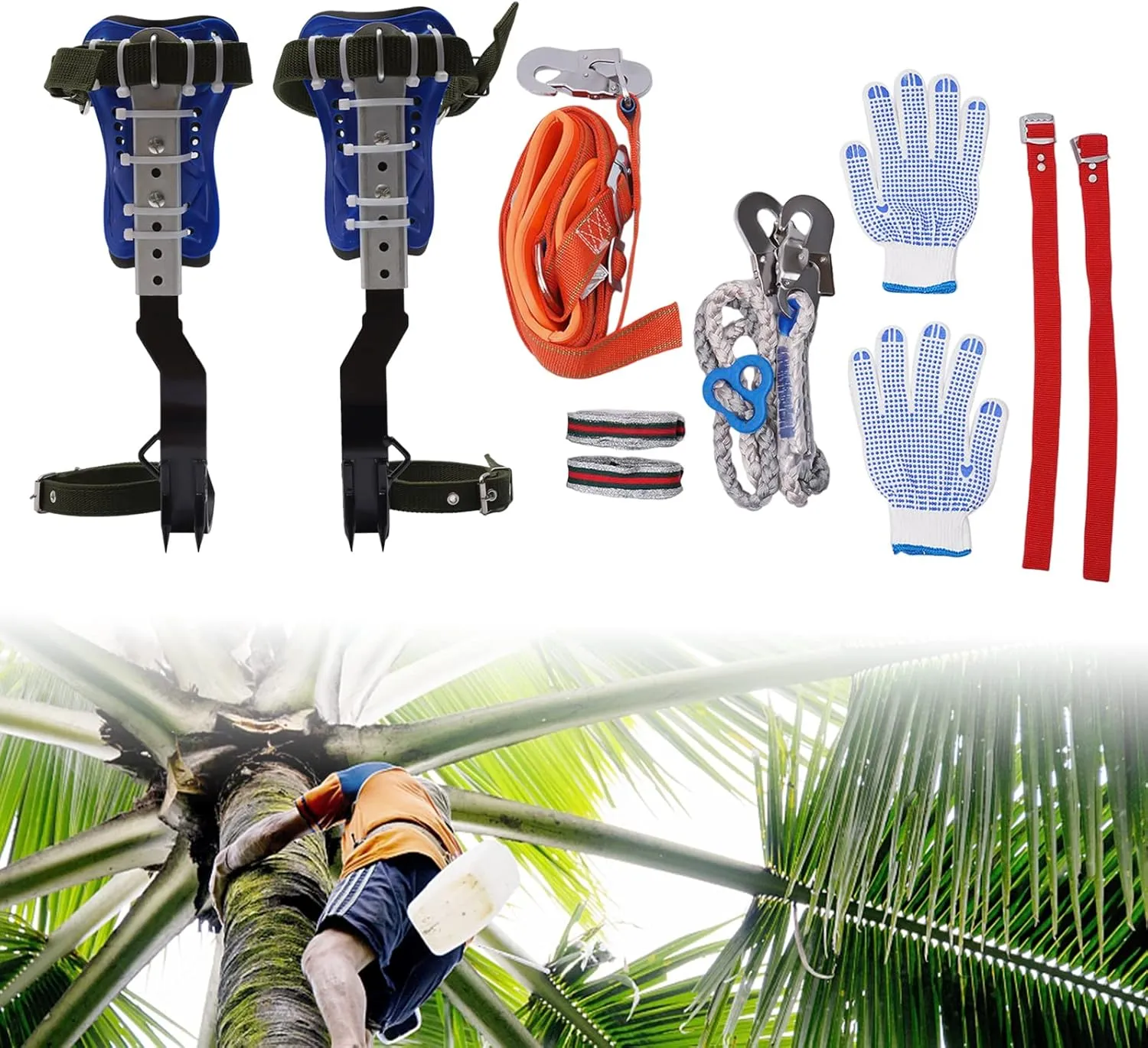 Tree Climbing Spikes Set, Tree Climbing Gear with Adjustable Climbing Belt and Rope, Tree Climbing Spikes for Tree Work, Tree Climbing Spike Set Tool for Fruit Picking Outdoor Activities