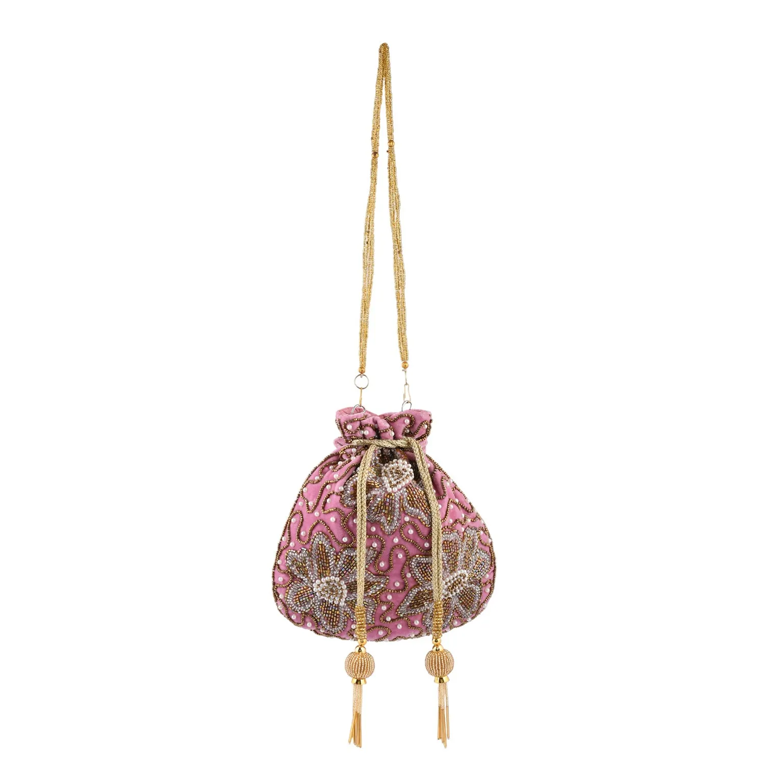 Trendy Bags Pink Beads Embellished Potli