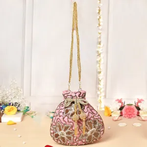 Trendy Bags Pink Beads Embellished Potli