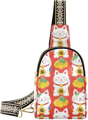trendy Japanese Lucky Cat Red small sling bag leather large fanny packs for for day pack