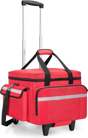 Trunab Medical Bag on Wheels with Detachable Trolley, Rolling Nurse Tote with Removable Dividers, First Responder Bag Empty with Adjustable Shoulder Strap for Nurse, Doctor, Red