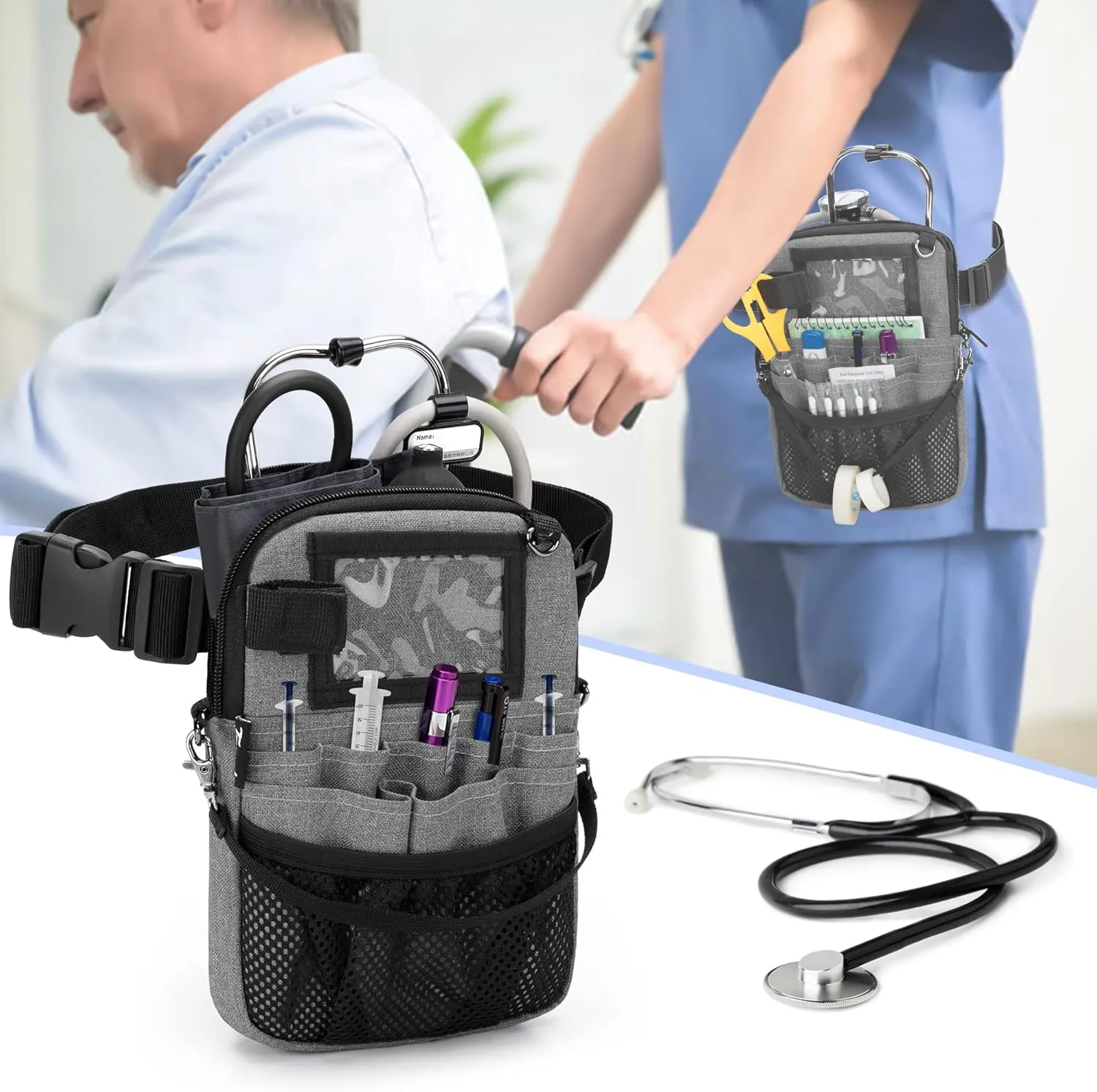 Trunab Nurse Fanny Pack with Tape Holder and Medical Gear Pockets, Utility Nurse Waist Storage Bag, with Adjustable Waist Strap, Nurse Belt Organizer Pouch for Stethoscopes, Scissors