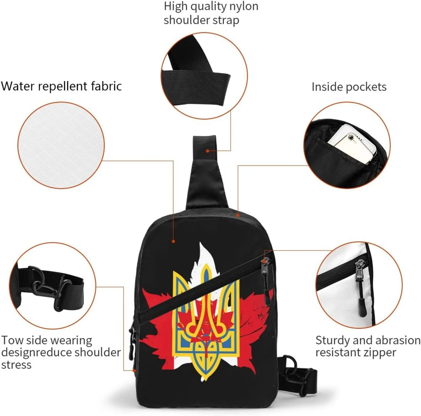 Ukrainian Canadians Flag Portable Crossbody Bag Foldable Sling Bags Sports Gym Chest Daypack Reusable Shoulder Backpack Casual Diagonally Rucksack Fanny Packs