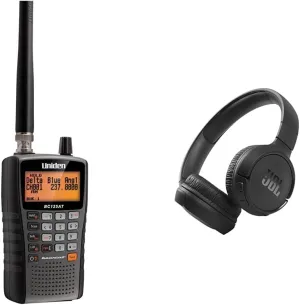 Uniden Bearcat BC125AT Handheld Scanner, 500-Alpha-Tagged Channels & JBL Tune 510BT: Wireless On-Ear Headphones with Purebass Sound - Black