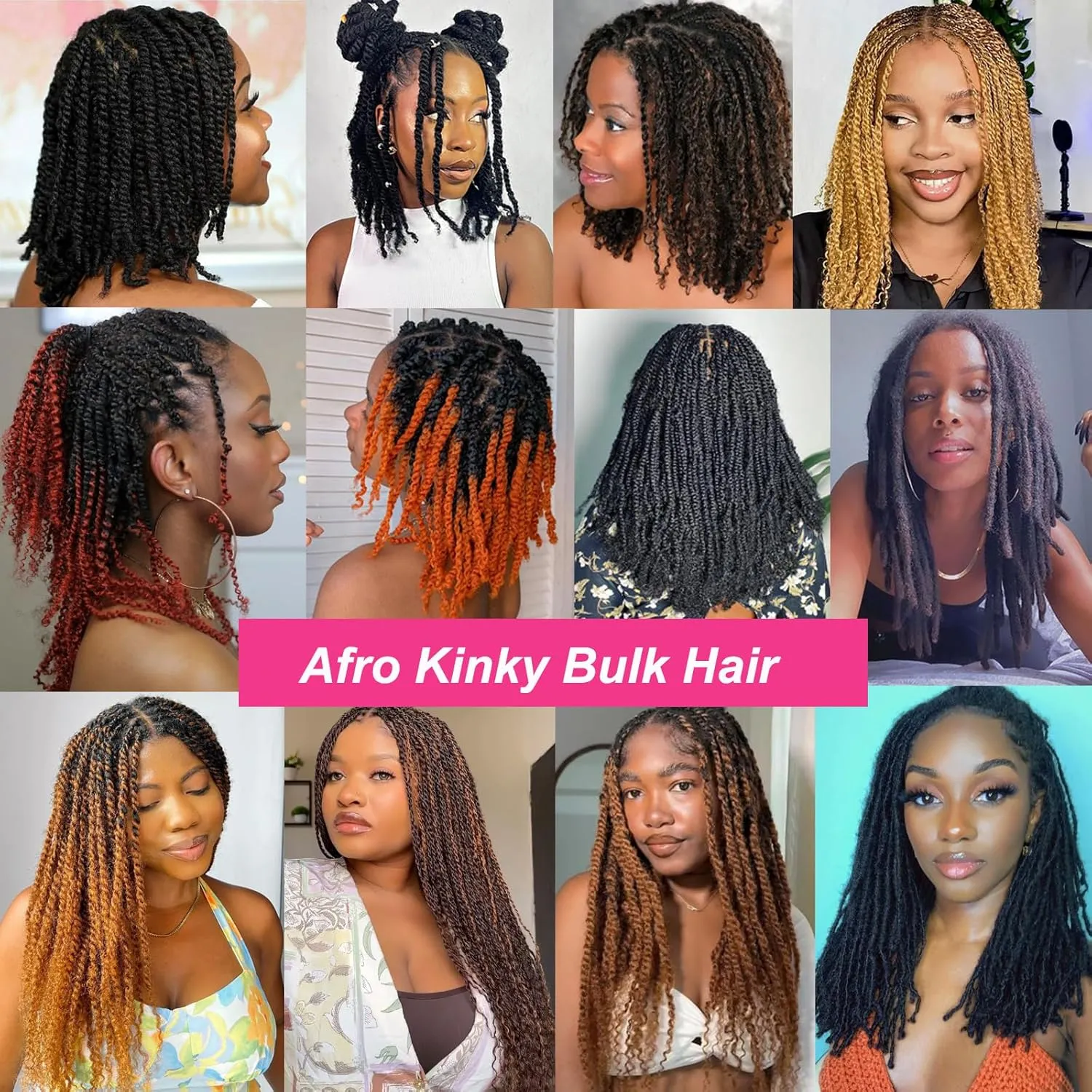 Unionbeauty 3 Packs Afro Kinkys Bulk Human Hair for Dreadlock Extensions 8 Inch 100% Afro Kinky Braiding Human Hair for Micro Locs Kinky Curly Bundles Can Dye and Bleach 1B#