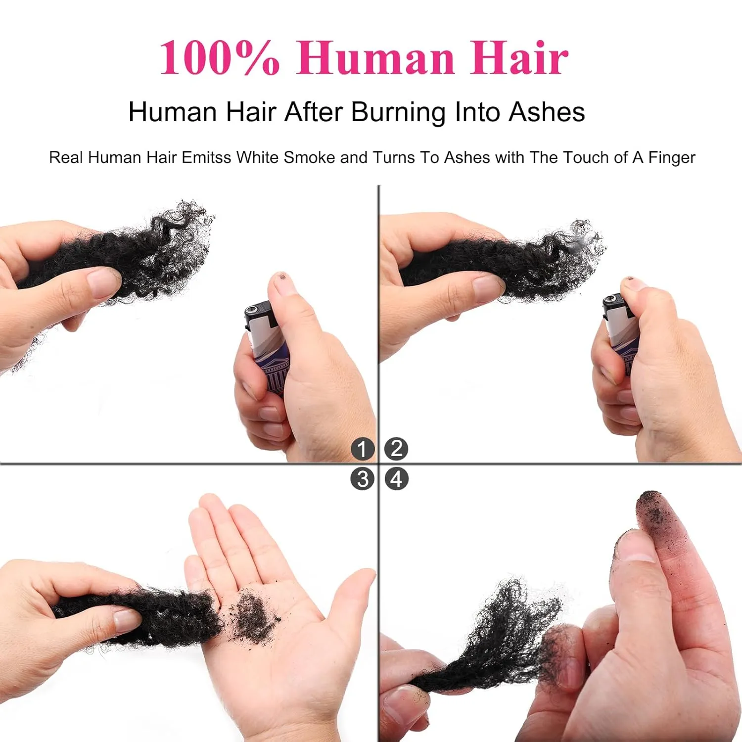 Unionbeauty 3 Packs Afro Kinkys Bulk Human Hair for Dreadlock Extensions 8 Inch 100% Afro Kinky Braiding Human Hair for Micro Locs Kinky Curly Bundles Can Dye and Bleach 1B#