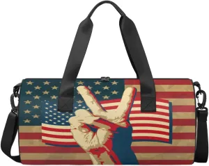 Usa Flag Travel Duffel Bag Victory Sign Sports Gym Bag Men Women Sports Travel Luggage Bag 17.6”×9”×9 “ Duffel Bag Weekend Overnight Gym Bag Nvenient For Carrying