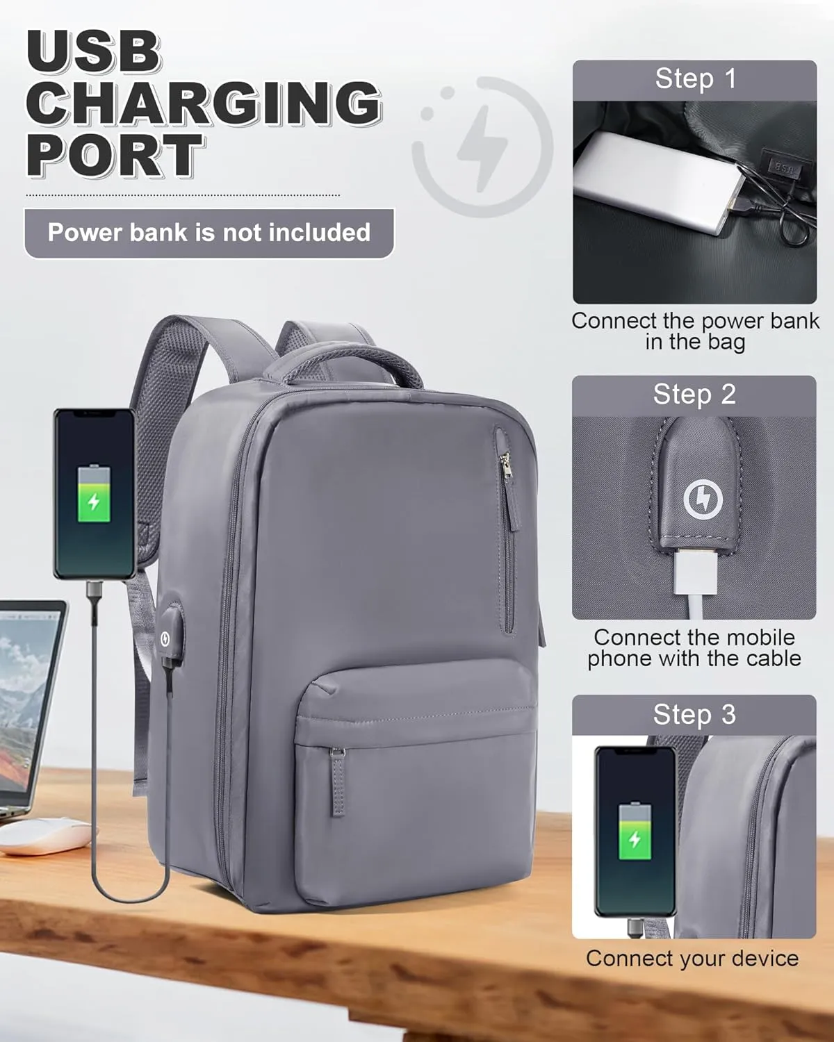 VGCUB Large Travel Backpack with Vacuum System Carry on Storage Compression Personal Item Bags with Electric Pump Work Business Vacpack College Airback lightweight Backpack for Women Men Grey