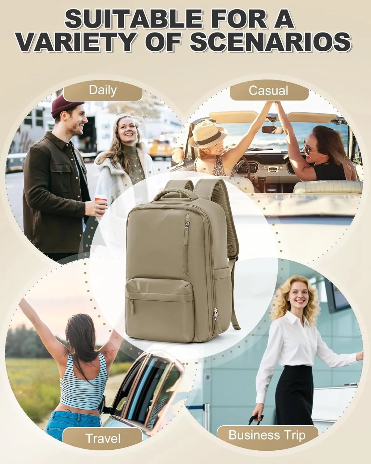 VGCUB Large Travel Backpack with Vacuum System Carry on Storage Compression Personal Item Bags with Electric Pump Work Business Vacpack College Airback lightweight Backpack for Women Men Khaki