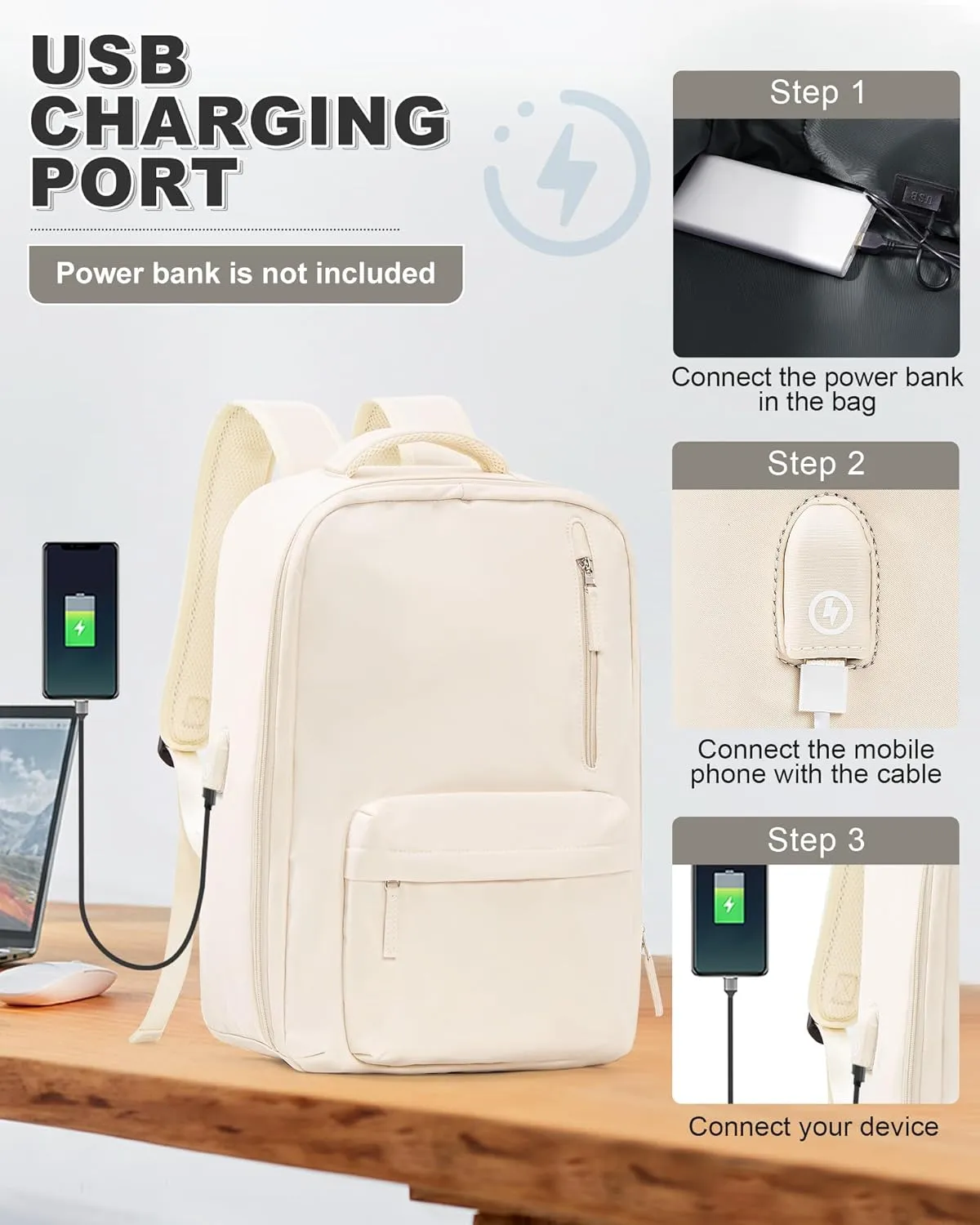 VGCUB Small Travel Backpack with Vacuum System Carry on Storage Compression Personal Item Bags with Electric Pump Work Business Vacpack College Airback lightweight Backpack for Women Men Beige