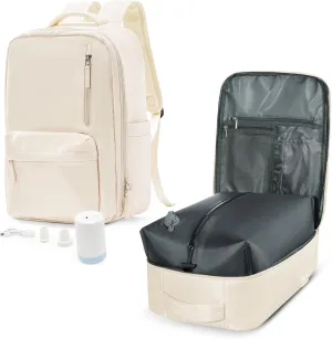VGCUB Small Travel Backpack with Vacuum System Carry on Storage Compression Personal Item Bags with Electric Pump Work Business Vacpack College Airback lightweight Backpack for Women Men Beige