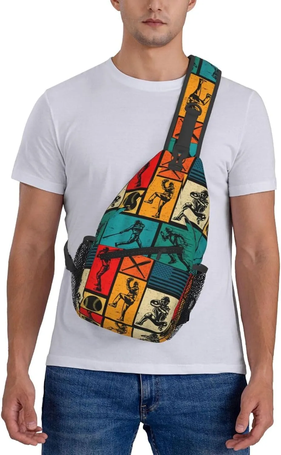 Vintage Baseball Bat Player Chest Bags Crossbody Sling Bag Shoulder Bag Travel Hiking Daypack For Men Women