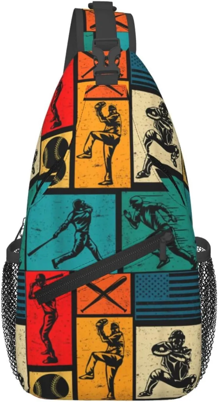 Vintage Baseball Bat Player Chest Bags Crossbody Sling Bag Shoulder Bag Travel Hiking Daypack For Men Women
