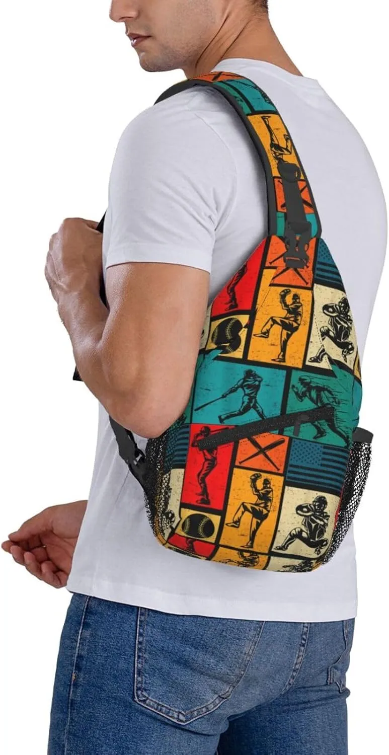 Vintage Baseball Bat Player Chest Bags Crossbody Sling Bag Shoulder Bag Travel Hiking Daypack For Men Women