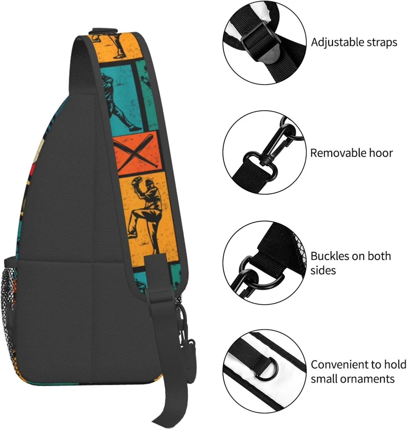 Vintage Baseball Bat Player Chest Bags Crossbody Sling Bag Shoulder Bag Travel Hiking Daypack For Men Women