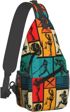 Vintage Baseball Bat Player Chest Bags Crossbody Sling Bag Shoulder Bag Travel Hiking Daypack For Men Women