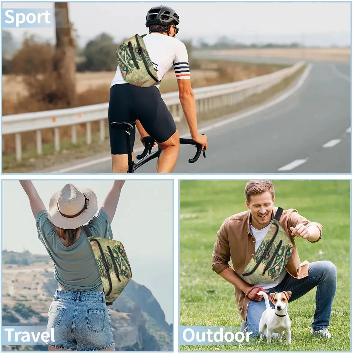 Vintage Christmas Tree Sling Bag Crossbody Backpack Chest Daypack for Women Sport Travel Hiking Casual Bag Multipurpose Waist Pack With Zipper Closure Adjustable Strap Shoulder Bag