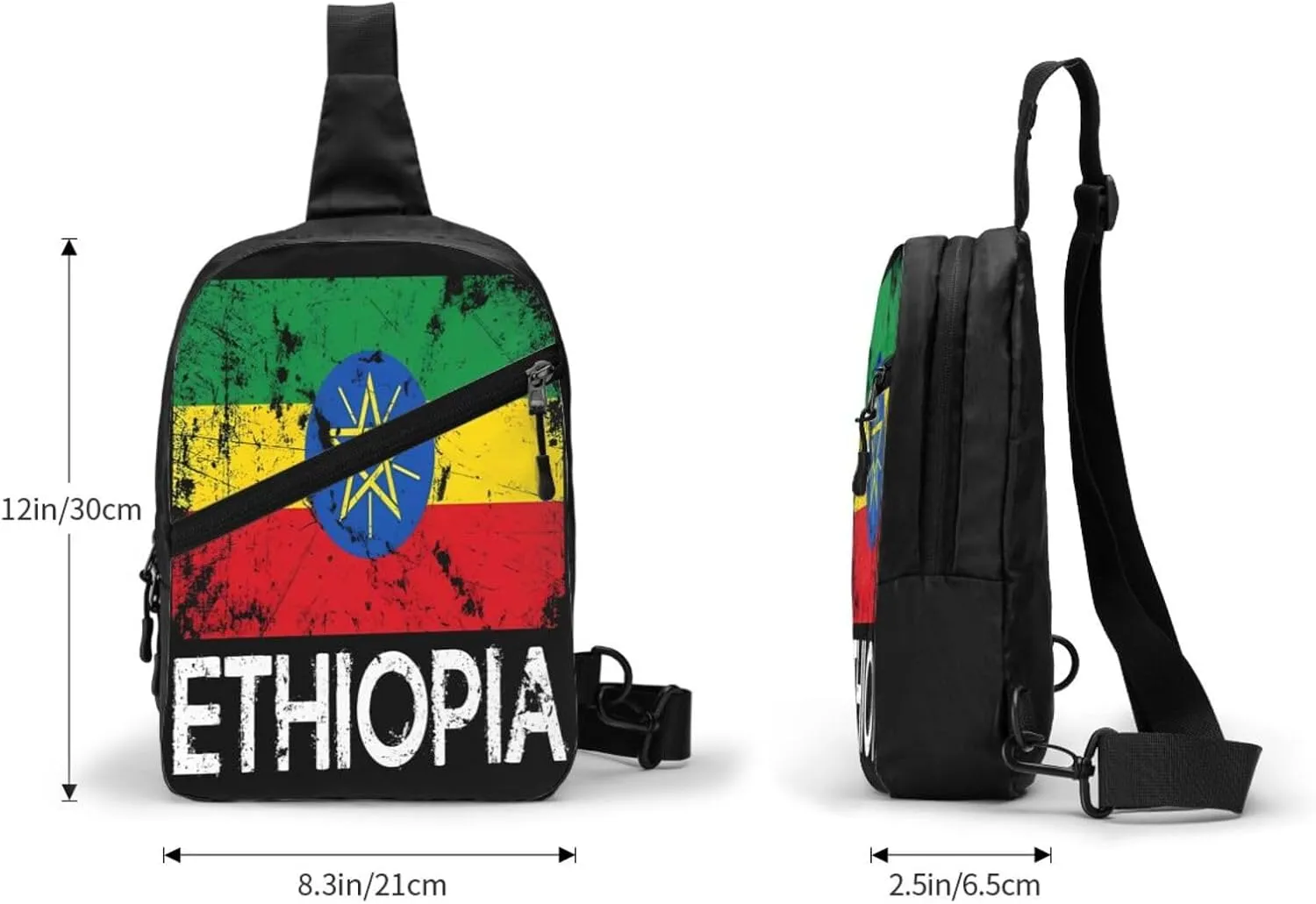 Vintage Ethiopian Flag Portable Crossbody Bag Foldable Sling Bags Sports Gym Chest Daypack Reusable Shoulder Backpack Casual Diagonally Rucksack Fanny Packs