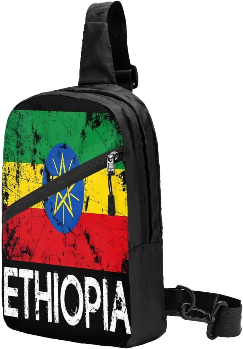 Vintage Ethiopian Flag Portable Crossbody Bag Foldable Sling Bags Sports Gym Chest Daypack Reusable Shoulder Backpack Casual Diagonally Rucksack Fanny Packs