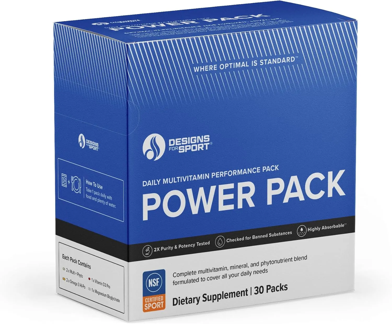 Vitamin Packs - NSF Certified for Sport Power Pack with Daily Multivitamin, Fish Oil Omega-3, Magnesium Glycinate & Vitamin D3   K - Professional Workout Supplements (30 Packets)