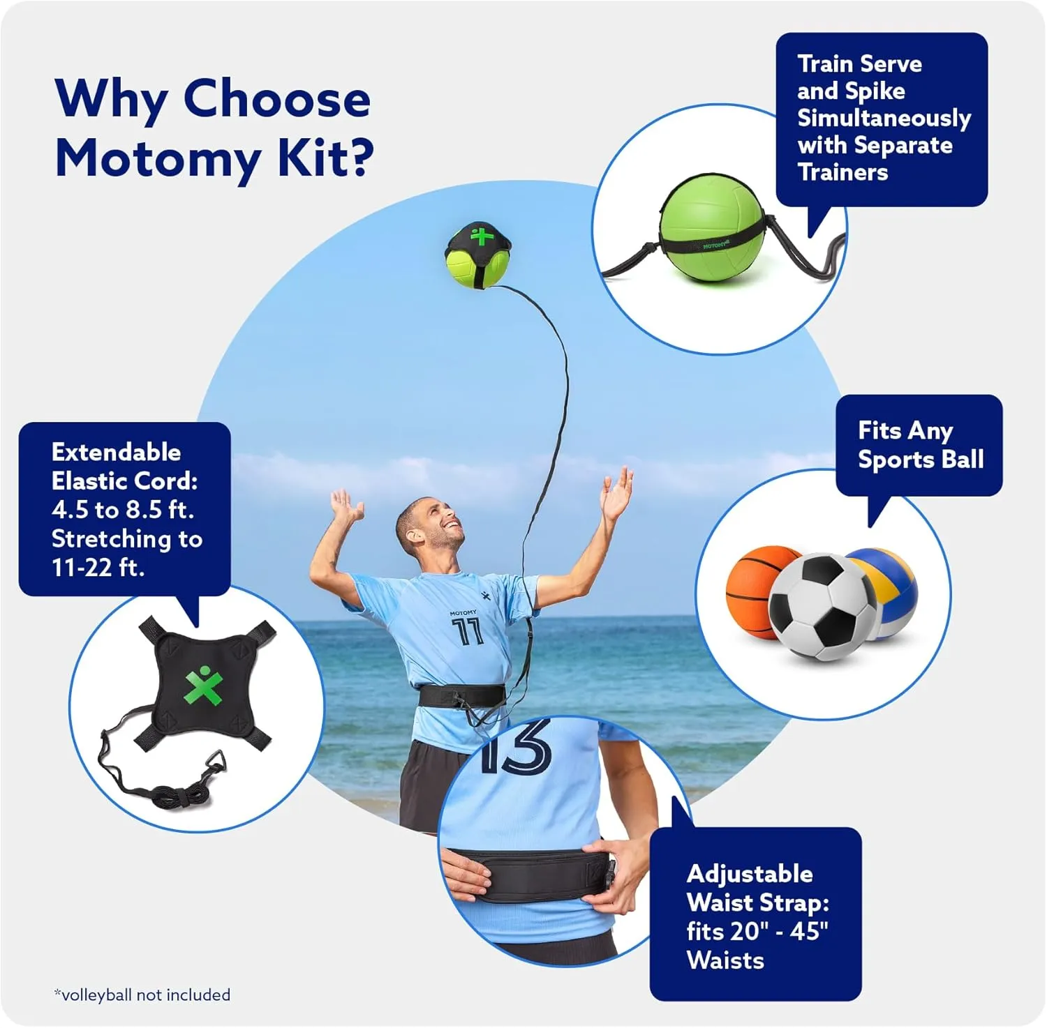 Volleyball Training Equipment Aid 'Volleypal' – Solo Volleyball Equipment for Practicing Serve, Spike, Set & Pass; Volleyball Practice Equipment Gift for Beginners & Experts