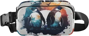 Watercolor Penguins Fanny Pack Waist Pack Water Resistant Extendable Buckle Strap Crossbody Purse Travel Pouch for Running Hiking Training 8×5.3×1.6 inches