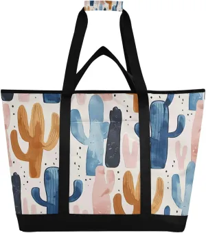 Watercolour Cactus Reusable Insulated Lunchbox Cooler Bag, Leakproof Kitchen Grocery Bag Collapsible Portable Cooler Tote Bag for Picnic, Camping, Office, Travel