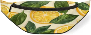 Watercolour Lemon Slices Leaves Fanny Pack for Women Men Waist Pack Crossbody Bag with Adjustable Belt for Travel Hiking Running Cycling Festivals