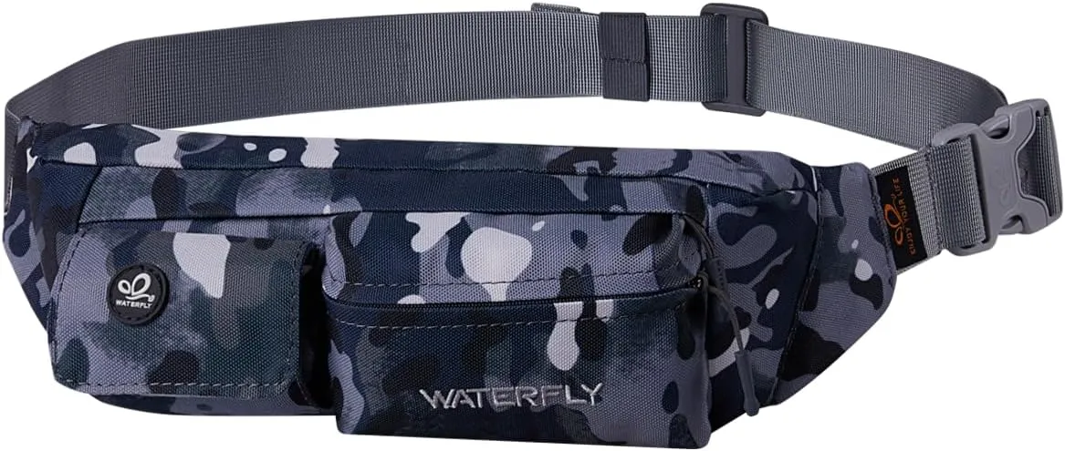 WATERFLY Fanny Pack for Women Men Water Resistant Small Waist Pouch Slim Belt Bag with 4 Pockets for Running Travelling Hiking Walking Lightweight Crossbody Chest Bag Fit All Phones…