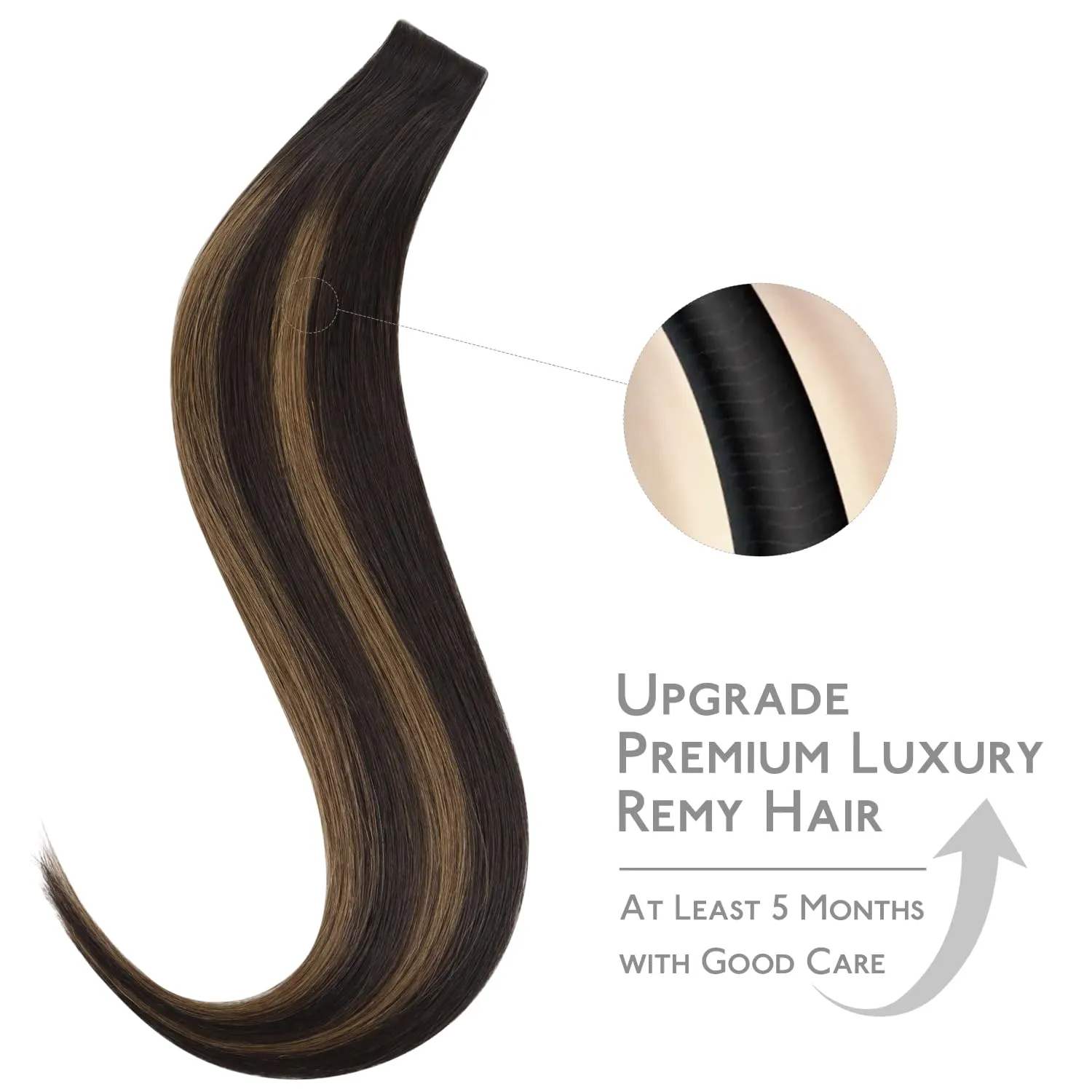 WENNALIFE Invisi Edge Tape in Hair Extensions Human Hair, 14 Inch 50g 20pcs Balayage Dark Brown Mixed Chestnut Brown Invisible Luxury Remy Hair Extensions Natural Seamless Injected Tape Ins Straight
