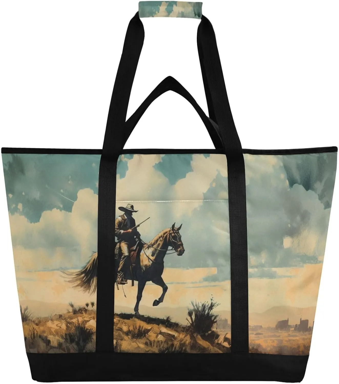 Western Cowboy Reusable Insulated Lunchbox Cooler Bag, Leakproof Kitchen Grocery Bag Collapsible Portable Cooler Tote Bag for Picnic, Camping, Office, Travel