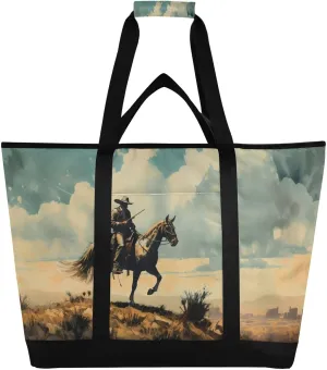 Western Cowboy Reusable Insulated Lunchbox Cooler Bag, Leakproof Kitchen Grocery Bag Collapsible Portable Cooler Tote Bag for Picnic, Camping, Office, Travel