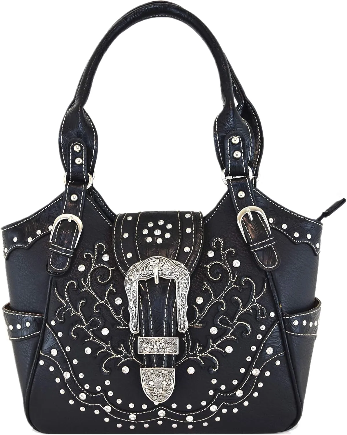 Western Style Tooled Leather Buckle Concealed Carry Purse Country Handbag Women Shoulder Bag Wallet Set