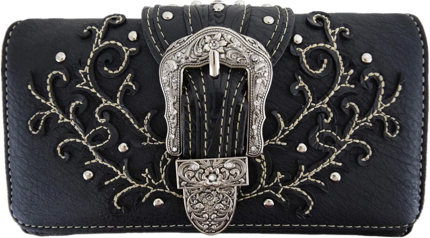 Western Style Tooled Leather Buckle Concealed Carry Purse Country Handbag Women Shoulder Bag Wallet Set